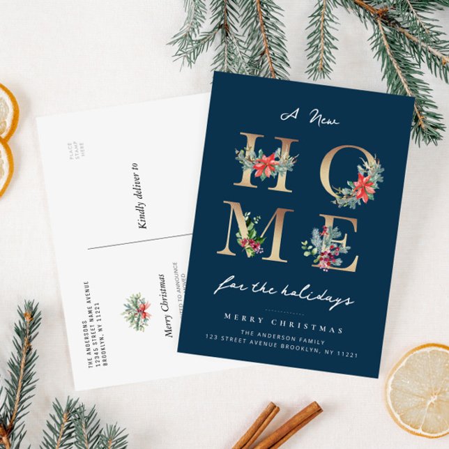 modern blue christmas holiday moving announcement postkarte (Von Creator hochgeladen)