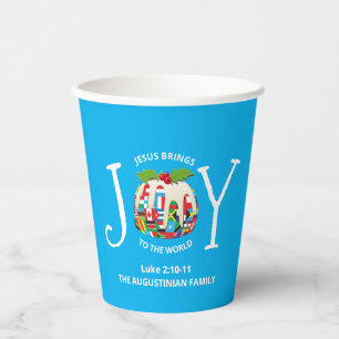 Modern Blue Christmas JOY TO THE WORLD Paper Cups Pappbecher