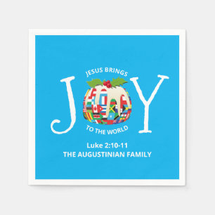 Modern Blue Christmas JOY TO THE WORLD Serviette