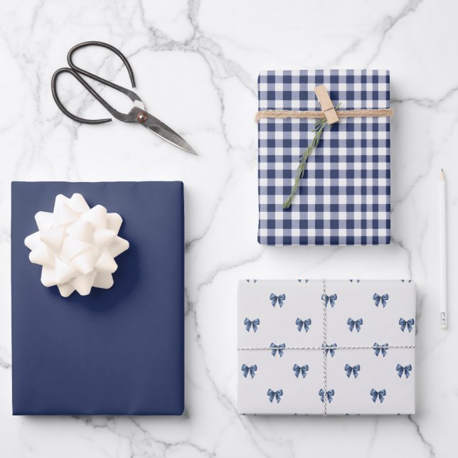Modern Blue Christmas Wrapping Paper Geschenkpapier Set (Vorderseite)