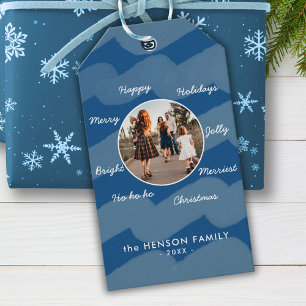 Modern Blue Christmas wünscht sich ein Foto Geschenkanhänger