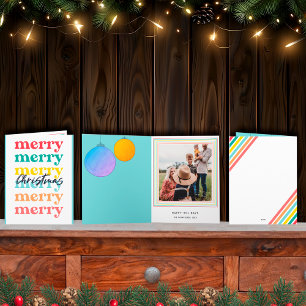 Modern Blue Colorful Frohe Weihnachten Ein Foto Karte