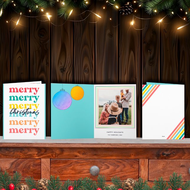 Modern Blue Colorful Frohe Weihnachten Ein Foto Karte (Von Creator hochgeladen)