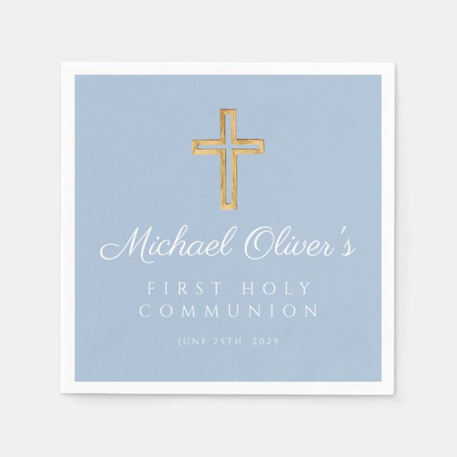 Modern Blue Cross Boy First Communion  Serviette (Vorderseite)