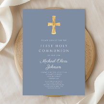 Modern Blue Cross Religious Boy First Communion