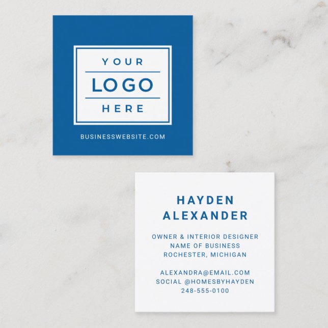 Modern Blue Custom Business Logo Quadratische Visitenkarte (Vorne/Hinten)