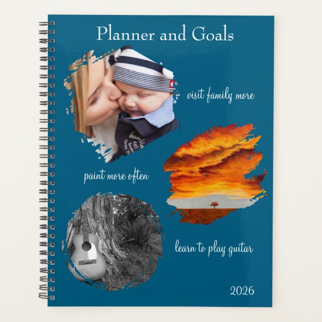 Modern Blue Custom Photo Collage Planner Goals (Devant)