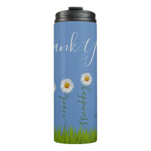 Modern Blue Daisy Floral Danke Typografie Thermosbecher