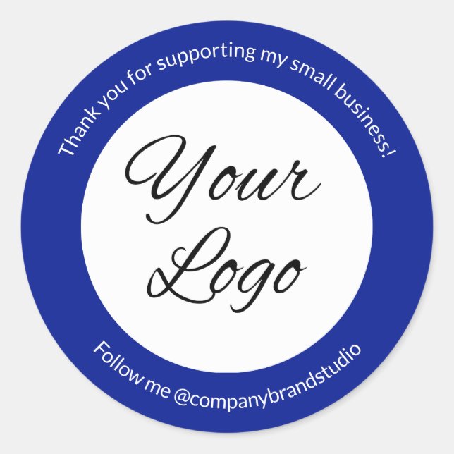 Modern Blue Danke Business Logo Custom Runder Aufkleber (Vorderseite)