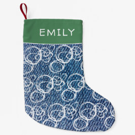 Modern Blue Denim Jean Abstrakt White Pattername Kleiner Weihnachtsstrumpf
