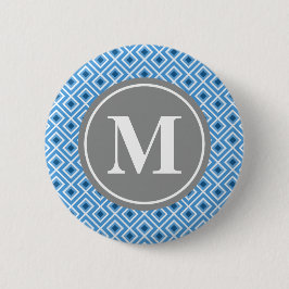 Modern Blue Diamond Graphic Pattern Monogram Button