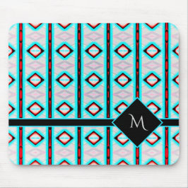 Modern Blue Diamond Red Pattern White Monogram Mousepad