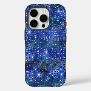 Modern Blue Diamond Studentenmonogramm iPhone 16 Pro Hülle