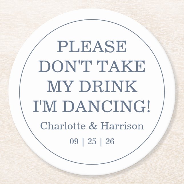 Modern Blue Drink Cover Wedding Runder Pappuntersetzer (Vorderseite)