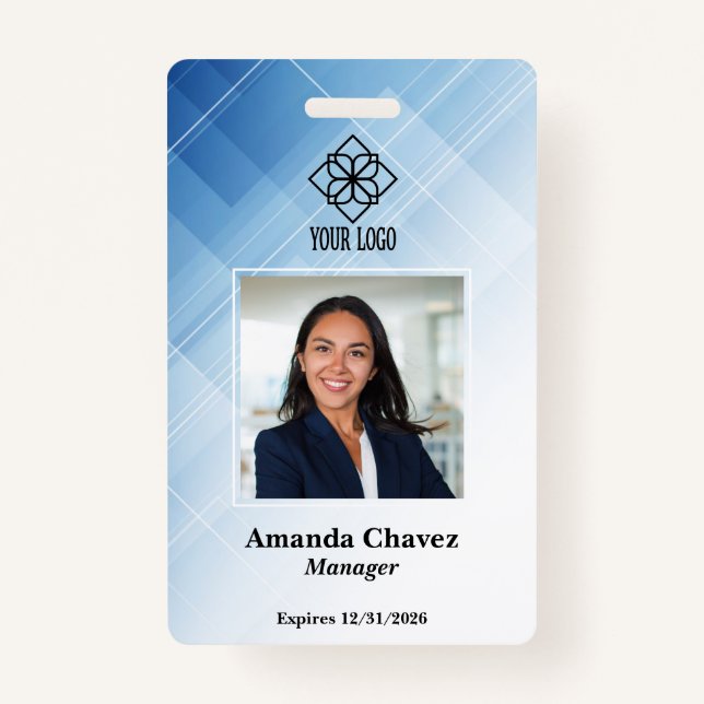 Modern Blue Employee Foto ID Ausweis (Vorderseite)