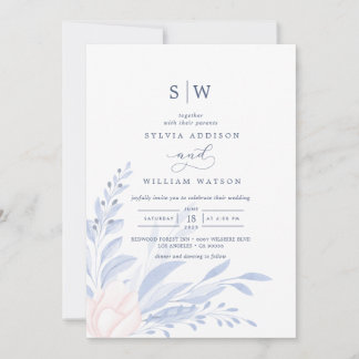 Modern Blue Eucalyptus Greenery Succulent Wedding Einladung