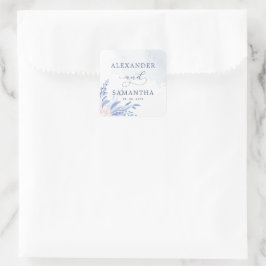Modern Blue Eucalyptus Greenery Succulent Wedding Quadratischer Aufkleber
