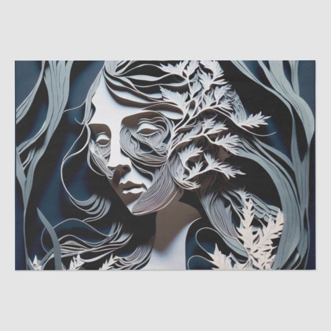 Modern Blue Fairy tale Futuristic Woman Seidenpapier (Vorderseite)