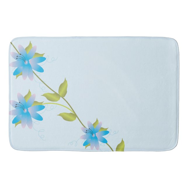 Modern Blue Floral Badematte (Vorderseite)