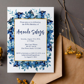 Modern Blue Floral Birthday Party Einladung