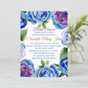 Modern Blue Floral Frame Bridal Dusche Einladung