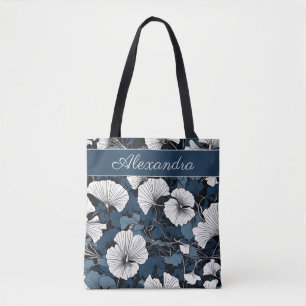 Modern Blue Floral Individuelle Name Tasche