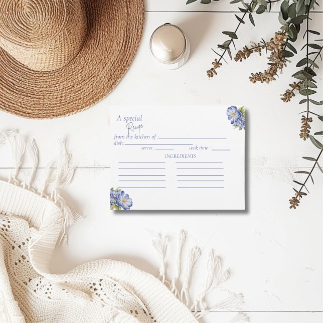 Modern Blue Floral Rezept Brautparty Card RSVP Karte (Von Creator hochgeladen)