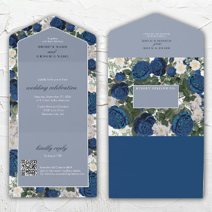 Modern Blue Floral Watercolor All In One Einladung