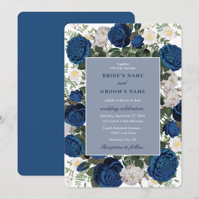 Modern Blue Floral Watercolor Einladung (Vorne/Hinten)