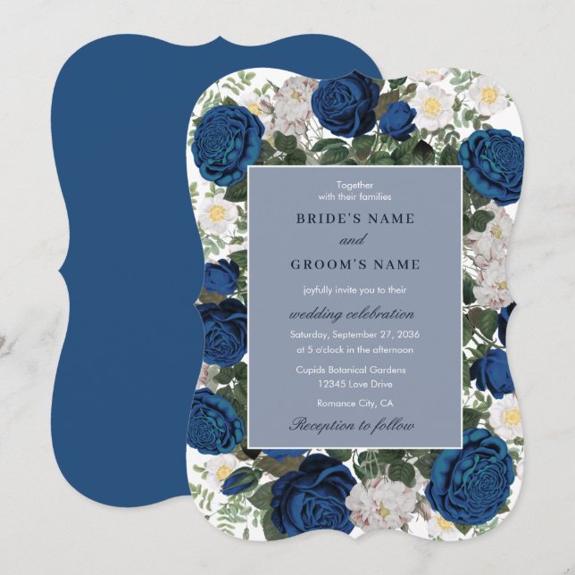 Modern Blue Floral Watercolor Einladung (Vorne/Hinten)