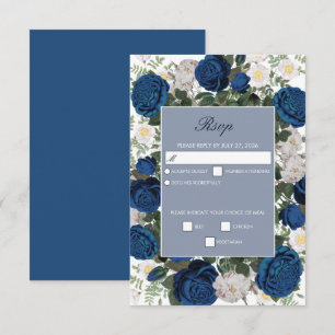 Modern Blue Floral Watercolor RSVP Karte