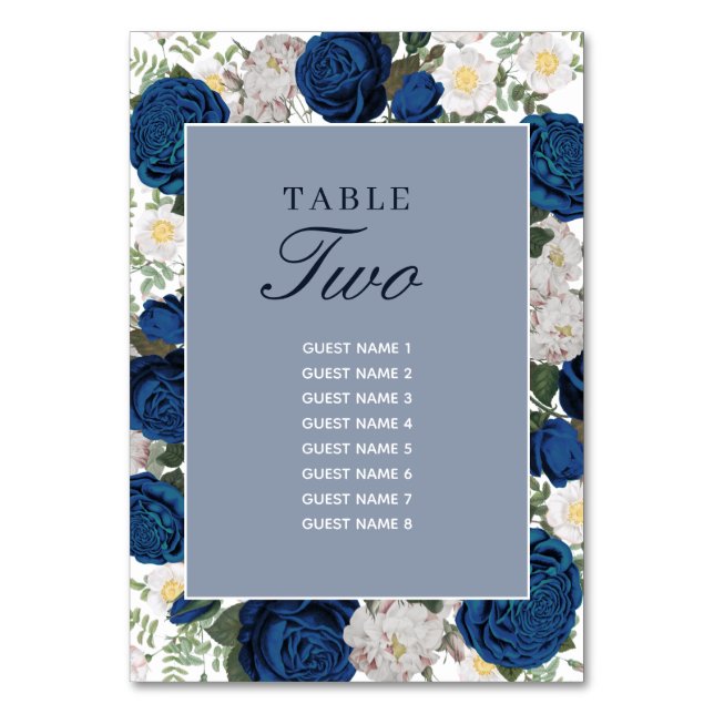 Modern Blue Floral Watercolor Tischnummer (Vorderseite)