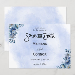 Modern Blue Floral Wedding Save the Date Einladung