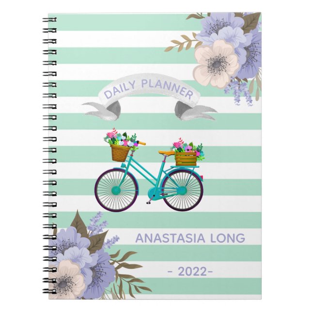 Modern Blue Flowers Bicycle Notebook Notizblock (Vorderseite)