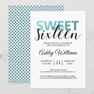 Modern Blue Foil Elegant Sweet 16 Einladung