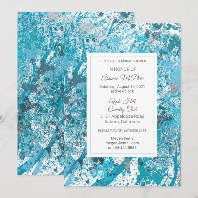 Modern Blue Forest Bridal Dusche Einladung (Vorne/Hinten)