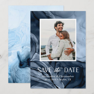 Modern Blue Foto Flat Save the Date Card