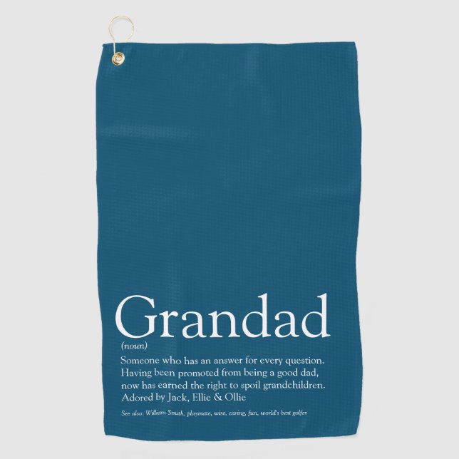 Modern Blue Fun Grandpa Grandad Papa Definition Golfhandtuch (Vorderseite)