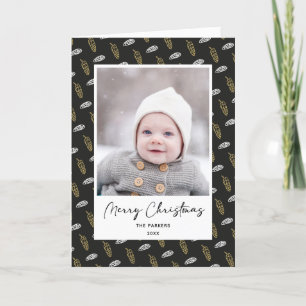 Modern Blue Fun Script Gold Pine Cone Weihnachten