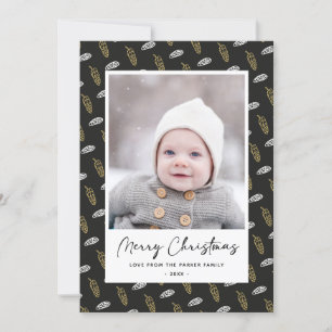 Modern Blue Fun Script Gold Pine Cone Weihnachten