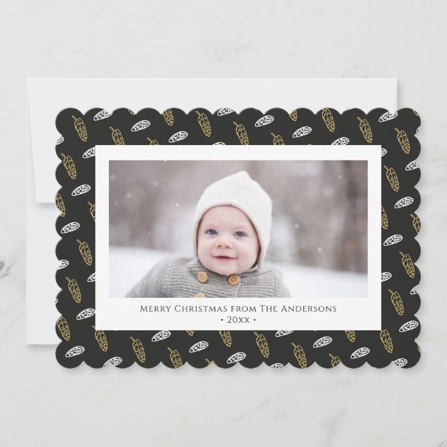 Modern Blue Fun Script Gold Pine Cone Weihnachten (Vorderseite)