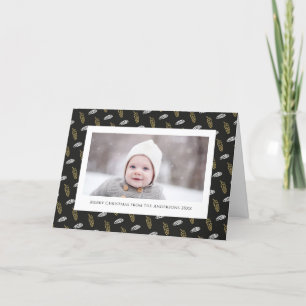 Modern Blue Fun Script Gold Pine Cone Weihnachten