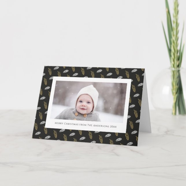 Modern Blue Fun Script Gold Pine Cone Weihnachten (Vorderseite)