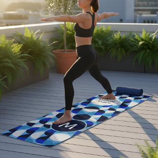 Modern Blue Geometric Bauhaus Monogram Custom Nam Yogamatte