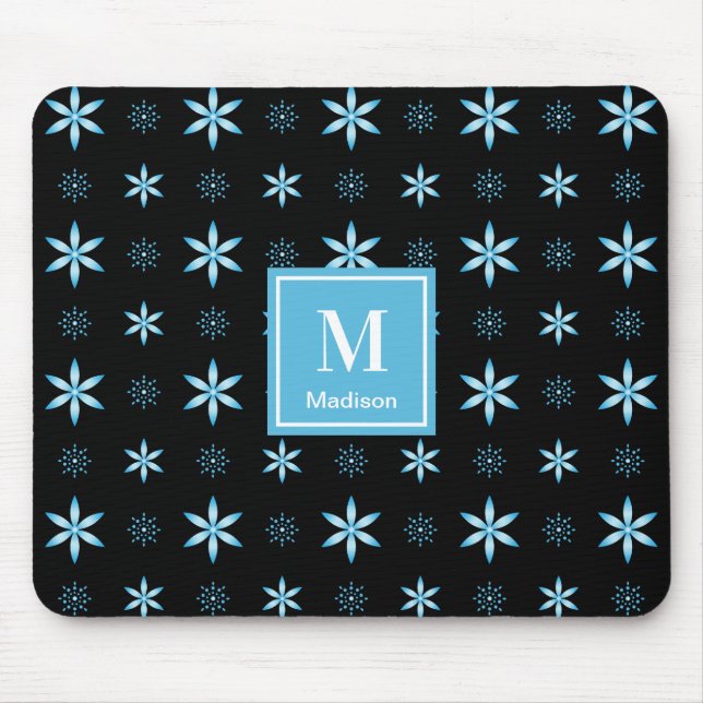 Modern Blue Geometric Floral Monogram Mouse Pad Mousepad (Vorne)
