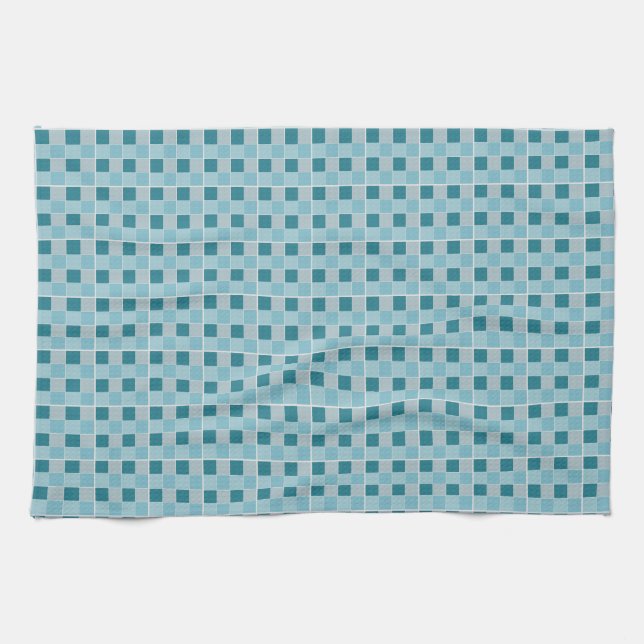 Modern Blue Geometric Grid Tea Towel  Minimal Kit Geschirrtuch (Horizontal)
