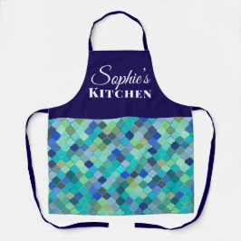 Modern Blue Geometric Personalized Kitchen Schürze