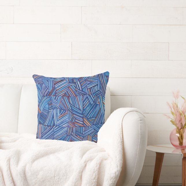 Modern Blue Geometric Throw Pillow – Stylish Abstr Kissen (Liege)