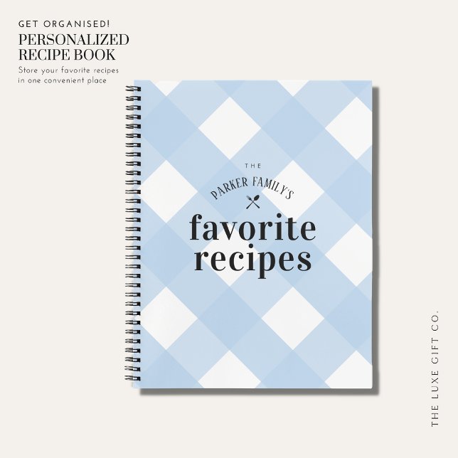 Modern Blue Gingham Family Blank Recipe Notizbuch (Von Creator hochgeladen)