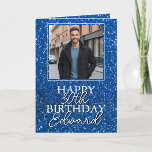 Modern Blue Glitzer Boyfriend Birthday Karte